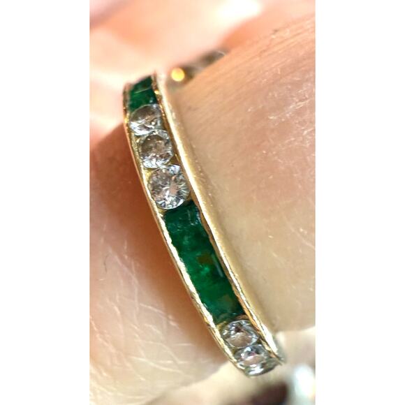 Bailey Banks Biddle 2CT TOTAL Emerald/Diamond 14KT Yellow Gold Eternity Ring 5 - Picture 1 of 12